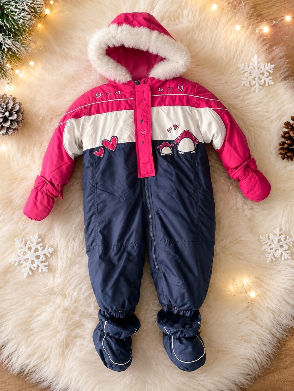 NWT Baby Bell Collection Infant Girls Snowsuit Pink Navy 24M Winter Suit